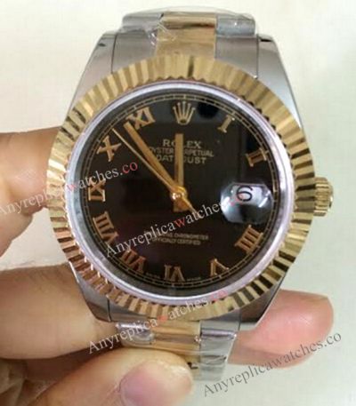 Rolex 2-Tone Datejust II Replica Watch Black Dial Roman Markers